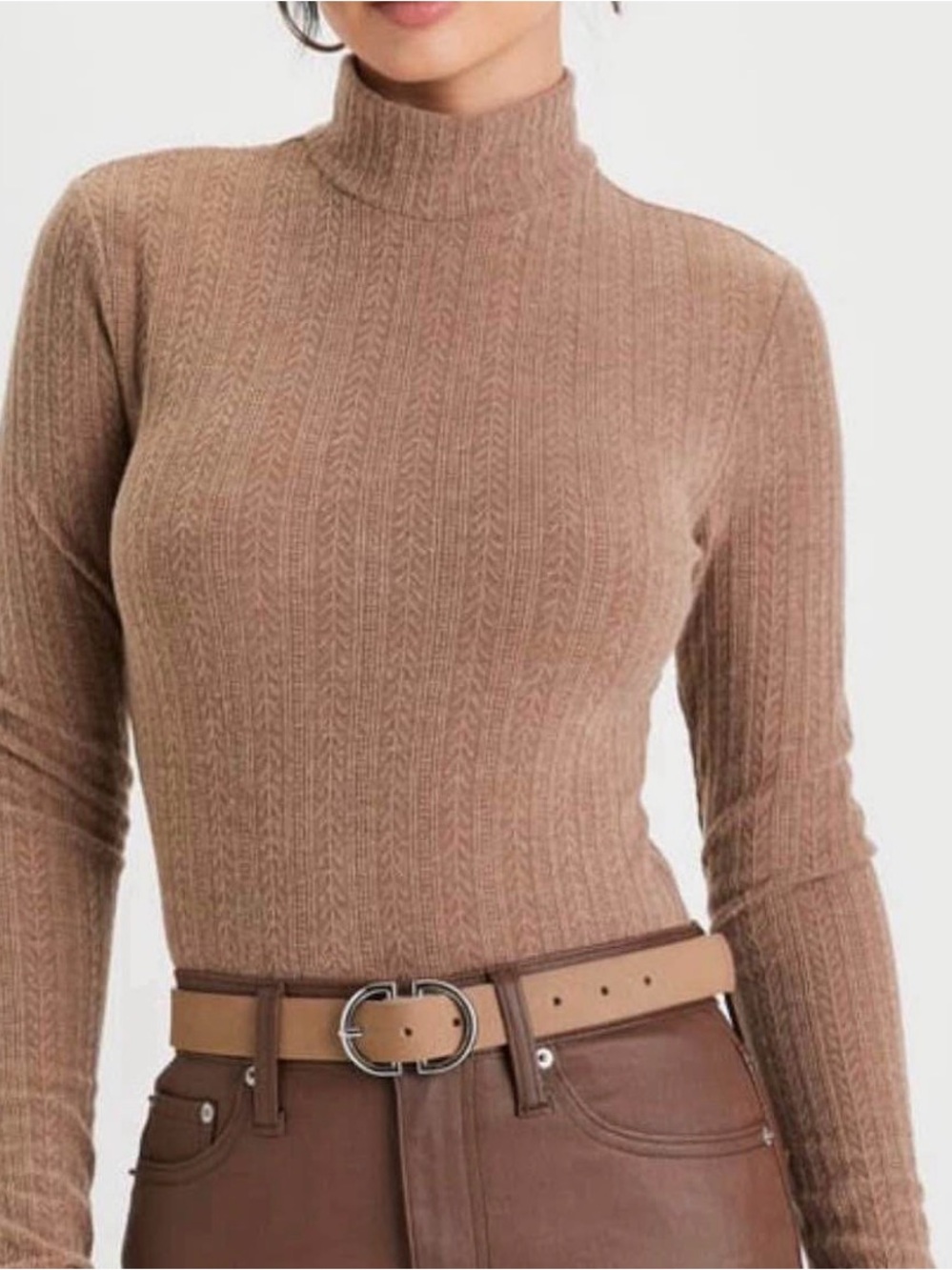 NWT Lulus Ribbed Mock Neck Sweater Top Bodysuit in Taupe